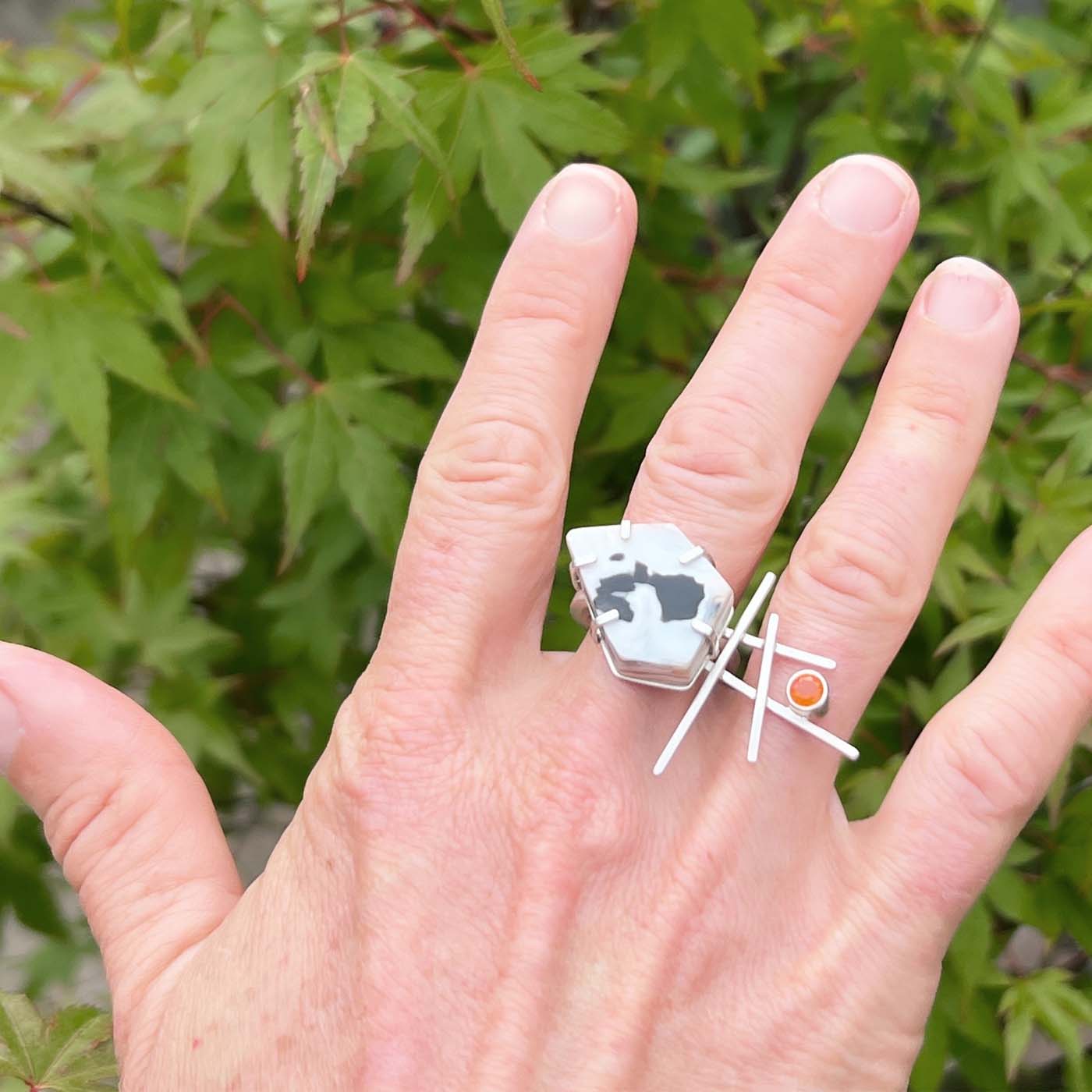 Ring in Silver with Recycled Plastic and Carnelian